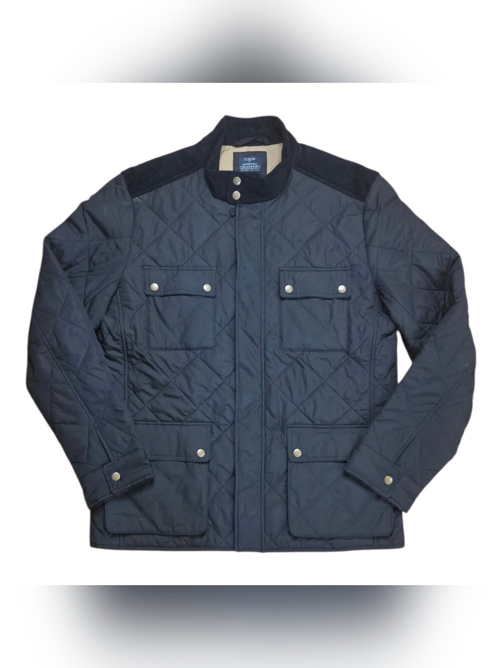 J. Crew Quilted Barn Field Jacket Mens Small Black Corduroy Collar Retro, Sz L